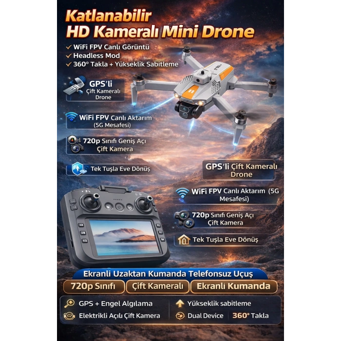Katlanabilir HD Kameralı Ekranlı Drone ile Havadan Görüntü Alın, Çarpışma Önleme Özellikli