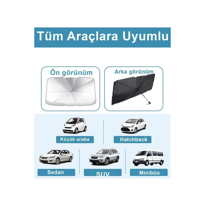 Katlanabilir Şemsiyeli Araç Ön Cam Güneşliği UV Korumalı Isı Yansıtıcı Tüm Araçlara Uygun