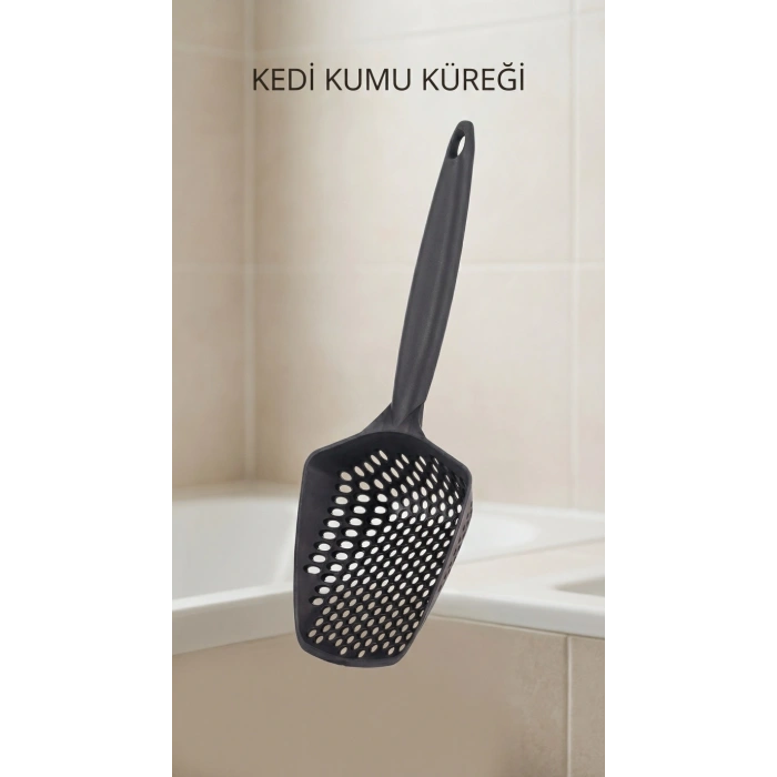 Kedi Kumu Eleme Küreği Sık dokuma gövde ve geniş tutacaklı temizlik aracı