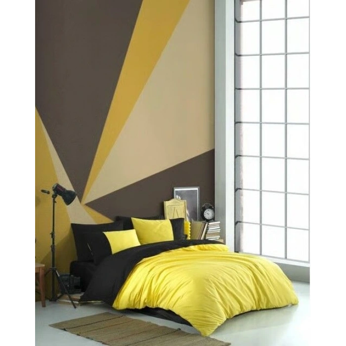 Kingsize Poplin Nevresim Diamond Sarı Siyah