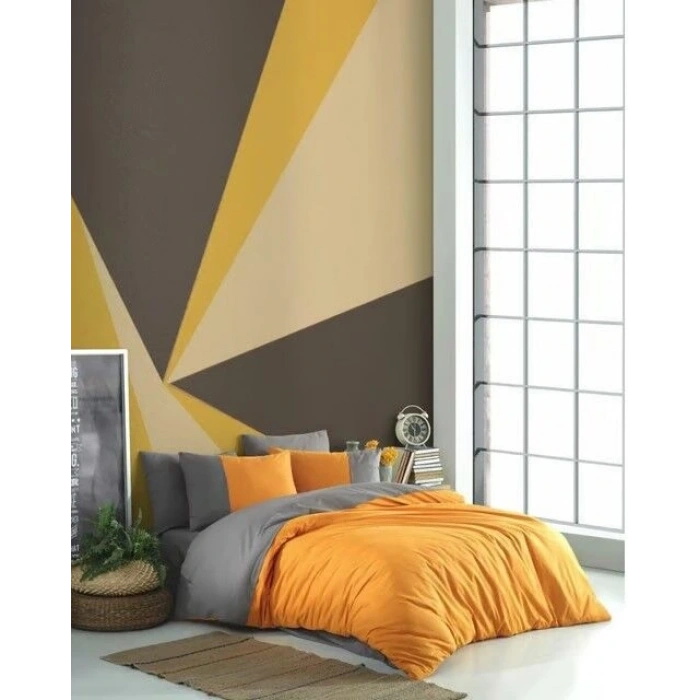 Kingsize Poplin Nevresim Diamond Turuncu Antrasit
