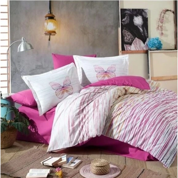 Kingsize Poplin Nevresim Eldora Fuşya
