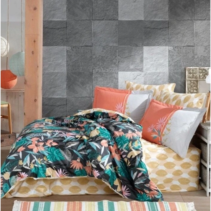 Kingsize Poplin Nevresim Monstera Oranj