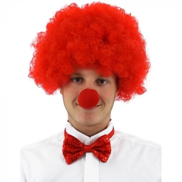Kırmızı Renk Kıvırcık Afro Palyaço Seti