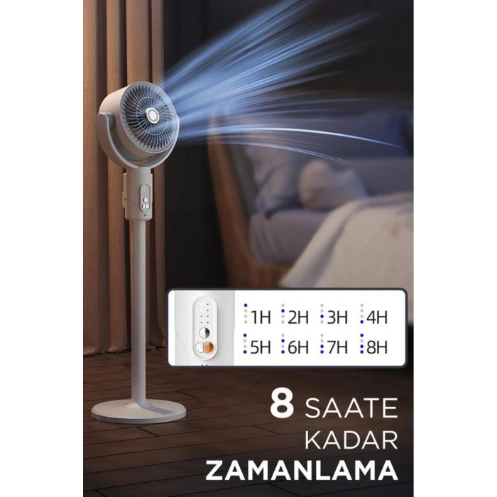 Kumandalı Şarjlı Ayaklı Vantilatör, 5 Kademeli Sessiz Çalışma ve Taşınabilir Tasarıma Sahiptir