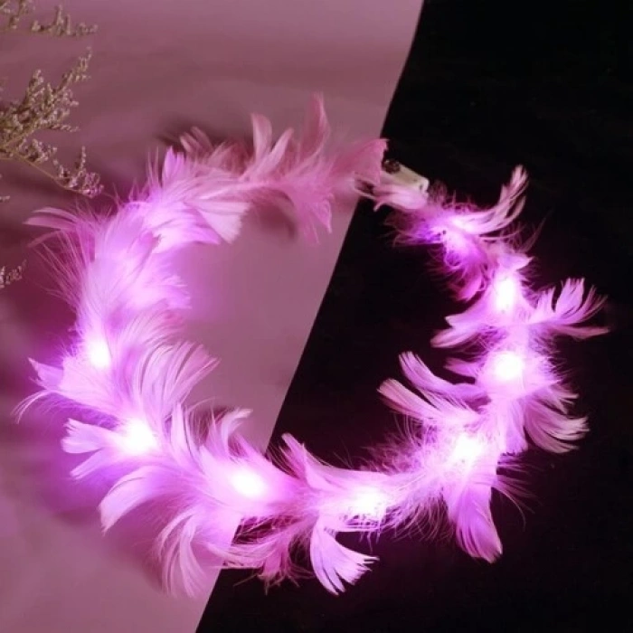 Led Işıklı RGB 3 Fonksiyonlu Otrişli Parti Tacı Pembe Renk