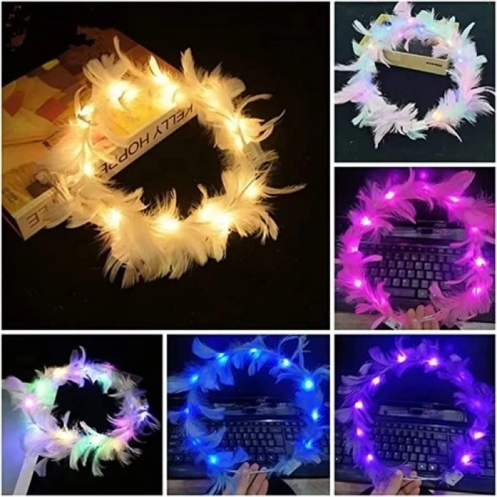 Led Işıklı RGB 3 Fonksiyonlu Otrişli Parti Tacı Pembe Renk