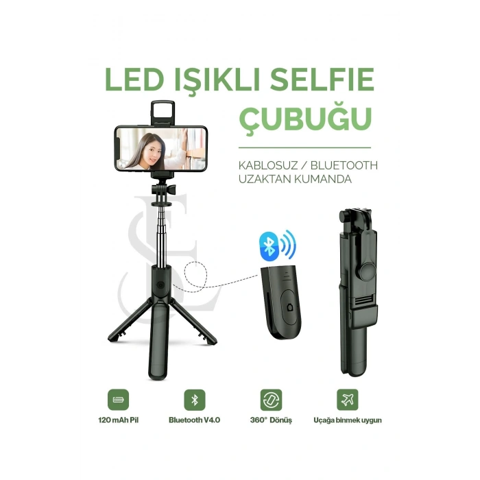 Led Işıklı Selfie Çubuğu Bluetooth Kumandalı Kablosuz Tripot Selfie Monopod Selfie Stick SİYAH
