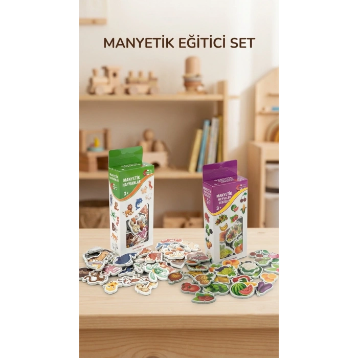 Manyetik Mıknatıslı Eğitici Oyuncak Seti 56 Parça Hayvanlar Sebze Meyveler