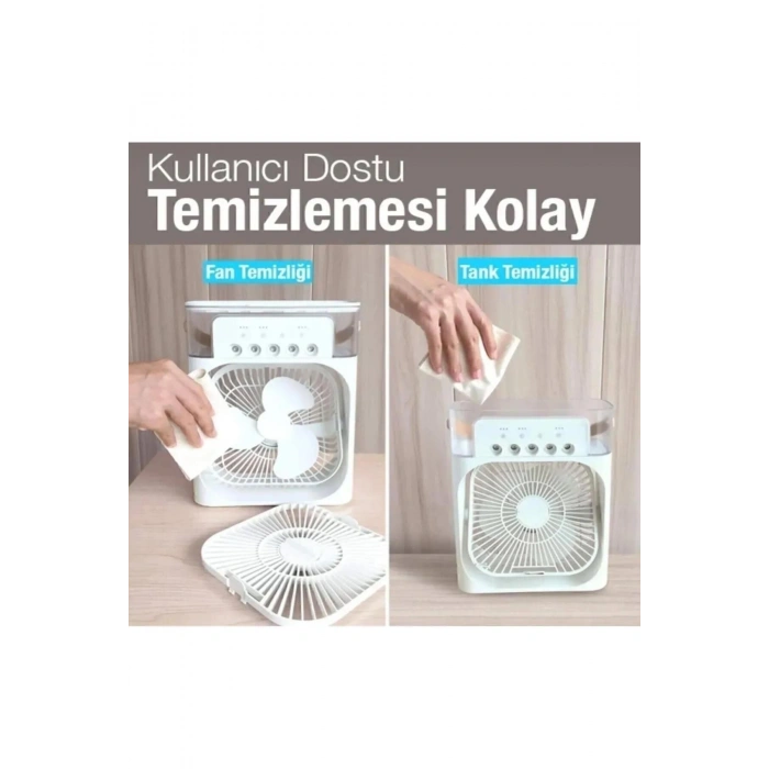 Masaüstü Taşınabilir Buzlu Soğutucu Vantilatör, Su Soğutmalı ve LED Işıklı Beyaz Fan