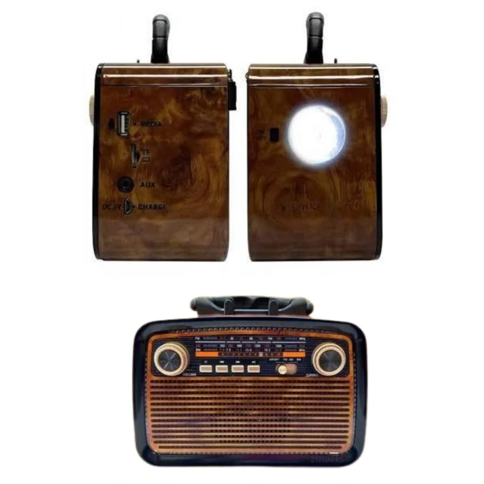 Nostalji Radyo Bluetooth Hoparlör USB-SD Kart Giriş Led Fener Işıklı Bataryalı Pilli