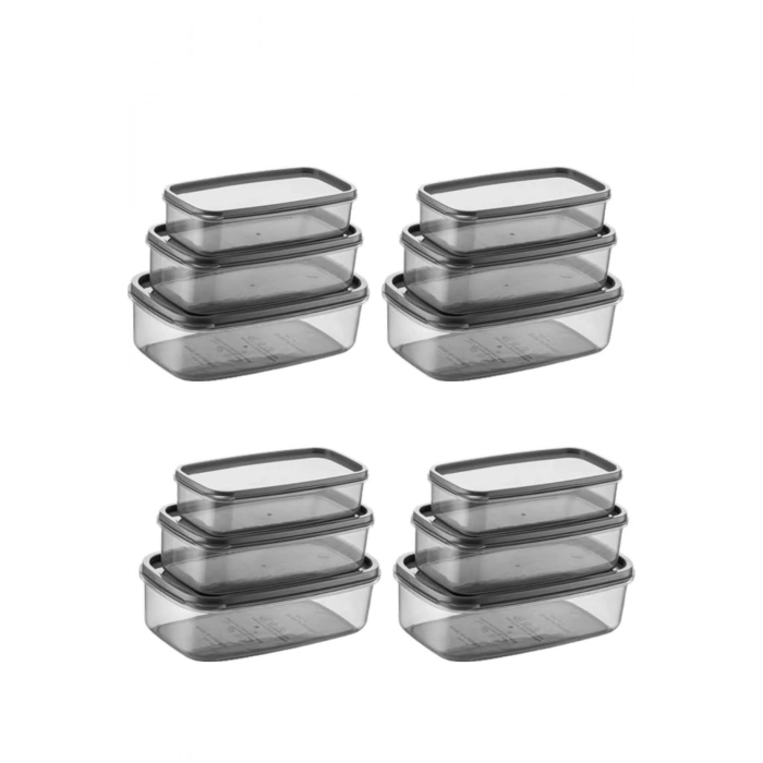 Oval 12 Parça Hava Almaz Sızdırmaz Saklama Kabı Seti Füme 4x(300/500/800 ml)