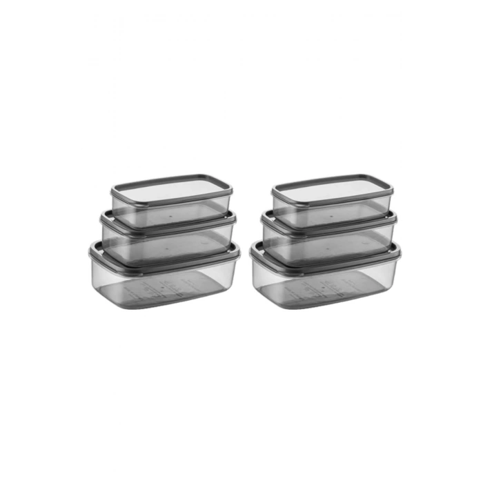 Oval 6 Parça Hava Almaz Sızdırmaz Saklama Kabı Seti Füme 2x(300/500/800 ml)