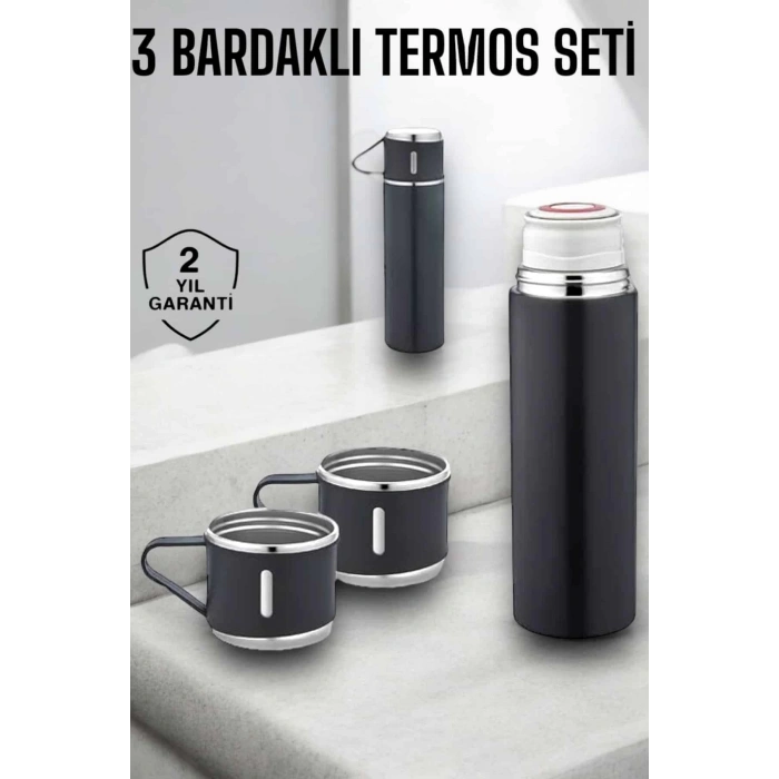Paslanmaz Çelik 3’lü Termos Seti Vakumlu ve 8 Saat Isı Koruma