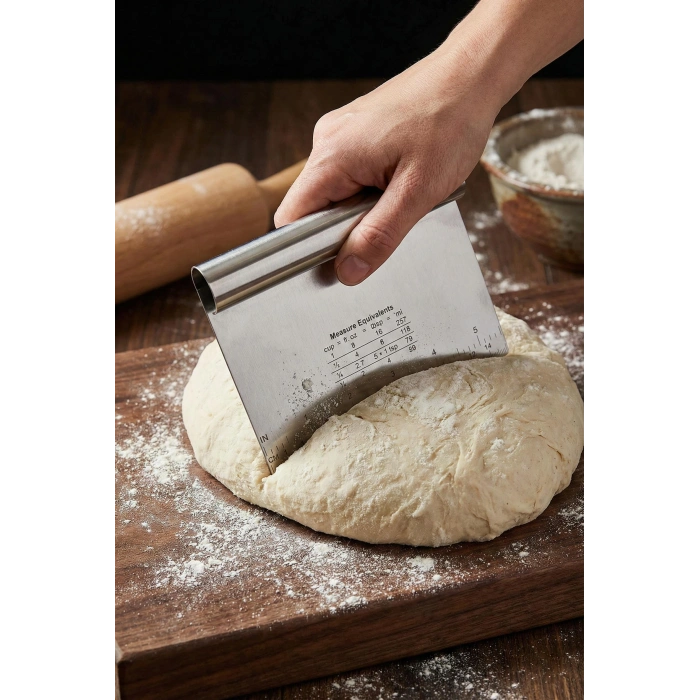 Paslanmaz Çelik Ölçü Rehberli Hamur Kesici & Hamur Şekillendirici Spatula (11x14 cm)