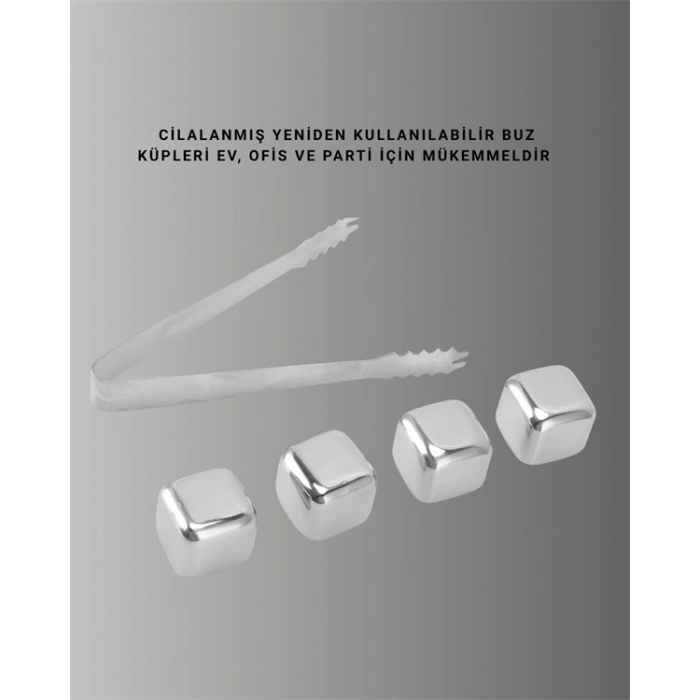 Paslanmaz Çelikten Üretilmiş Metal Buz Küpü Seti ve Buz Klipsi