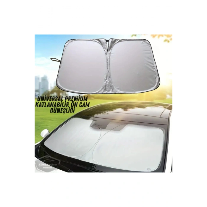 Premium Katlanır Oto Ön Arka Cam Güneşliği Metalize Isı Yalıtımlı Çantalı 150x70cm