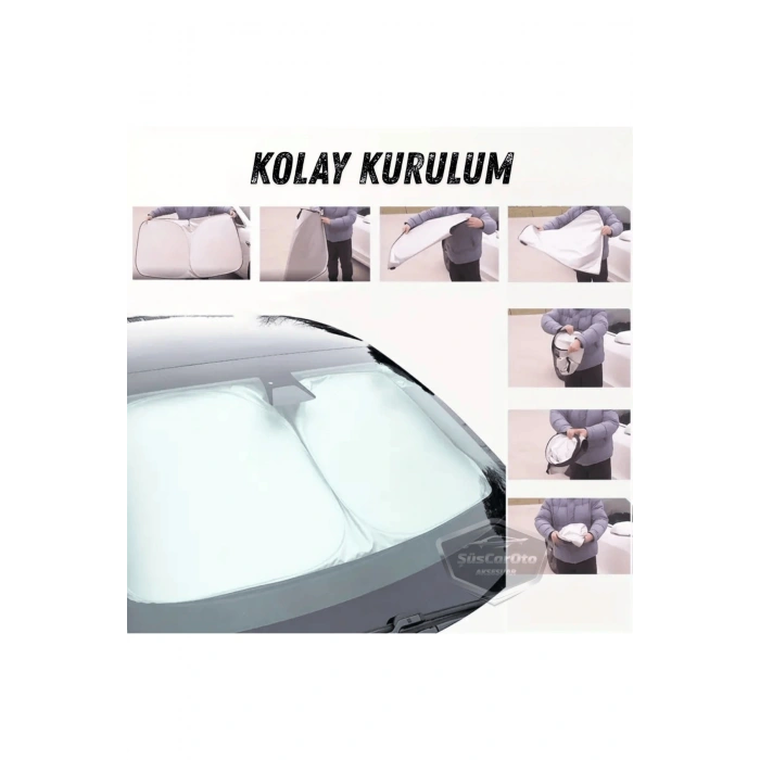 Premium Katlanır Oto Ön Arka Cam Güneşliği Metalize Isı Yalıtımlı Çantalı 150x70cm