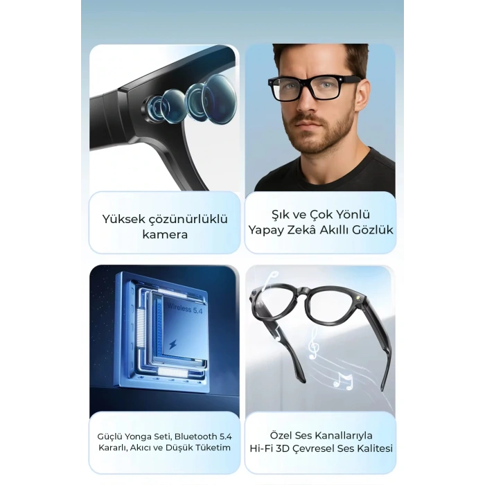 Pro Max Akıllı Gözlük Kameralı Yapay zeka,Müzik dinleme,telefon ile konuşma bluetooth