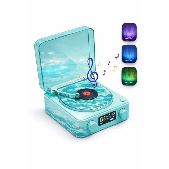 Retro Tasarımlı Bluetooth Bağlantılı Plak Çalar, 3D Ses Dalgası ve Subwoofer Özellikli