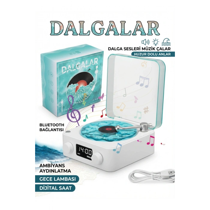 Retro Tasarımlı Bluetooth Bağlantılı Plak Çalar, 3D Ses ve Subwoofer Özellikli Beyaz Pikap