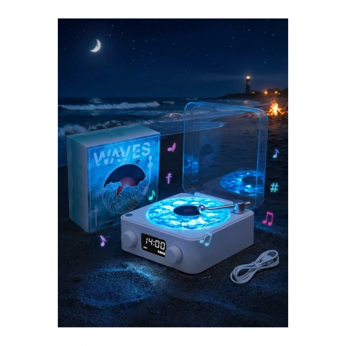Retro Tasarımlı Bluetooth Bağlantılı Plak Çalar, 3D Ses ve Subwoofer Özellikli Beyaz Pikap