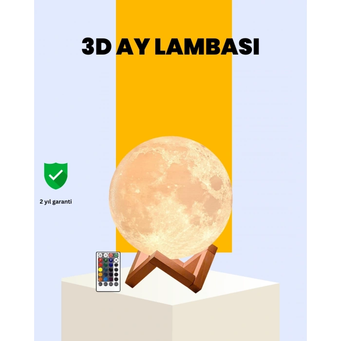 Şarjlı 3D Baskılı 16 Renk Ay Lambası  Stand