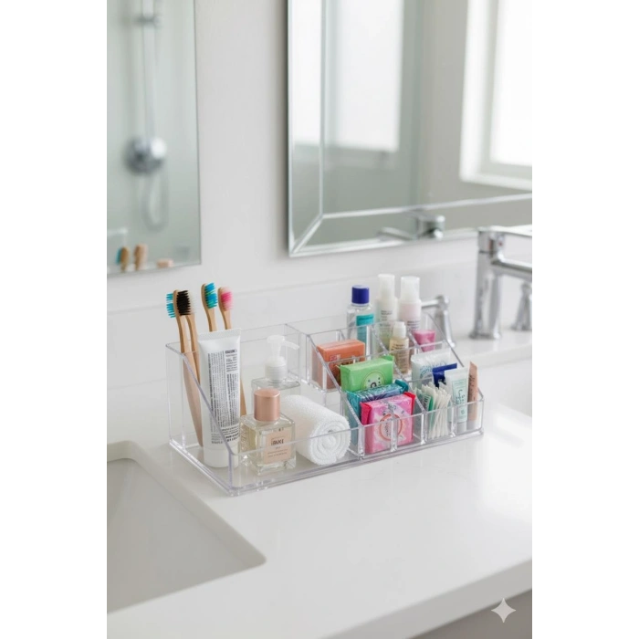 Şeffaf Akrilik Banyo Kozmetik Düzenleyici Organizer 13x22x8 cm