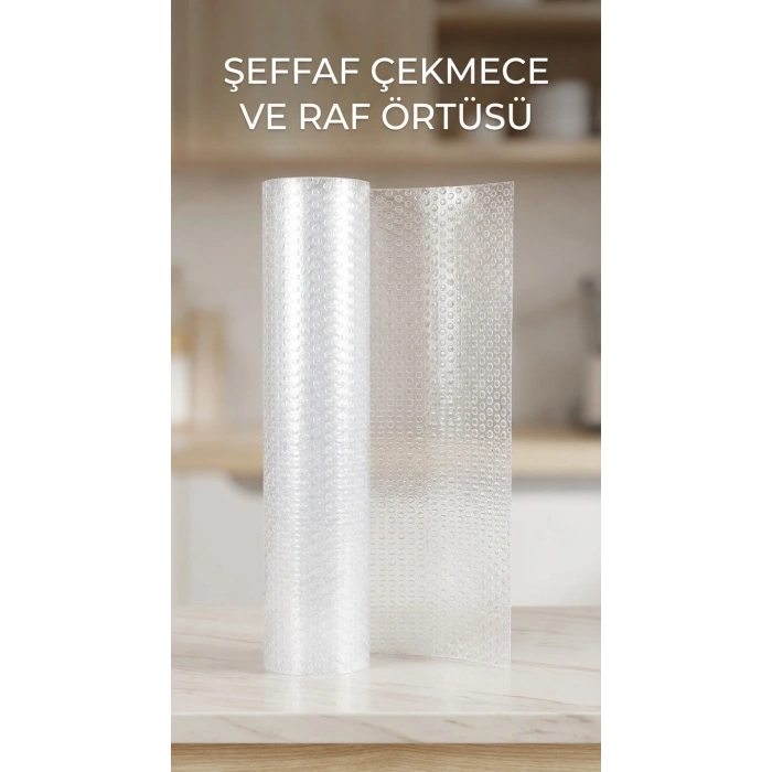Şeffaf Kaydırmaz Dolap İçi PVC Çekmece Örtüsü 45x300 cm Koruyucu Kaplama