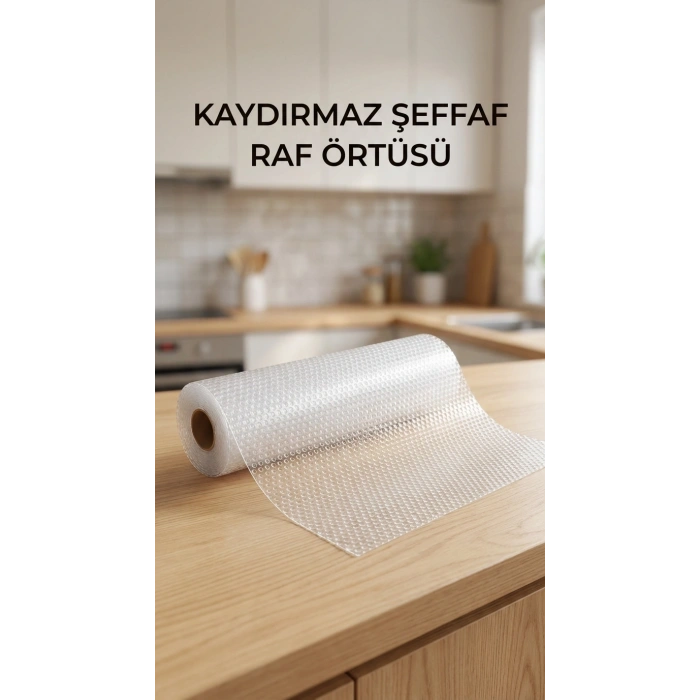 Şeffaf PVC Raflık Kaymaz Çekmece Örtüsü 45x300 cm Mutfak Dolap İçi Koruyucu