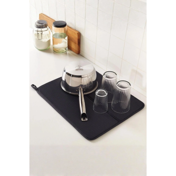 Siyah Renkli Ekstra Emici Bulaşık Kurutma Matı & Mutfak Tezgah Üstü Örtüsü (45x34 cm)
