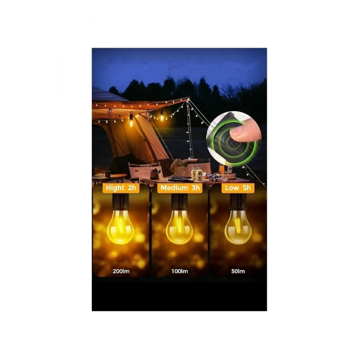 Taşınabilir Şarjlı Led Ampül Outdoor Kamp Bahçe Lambası 10W Askılı Kırılmaz Led Işık