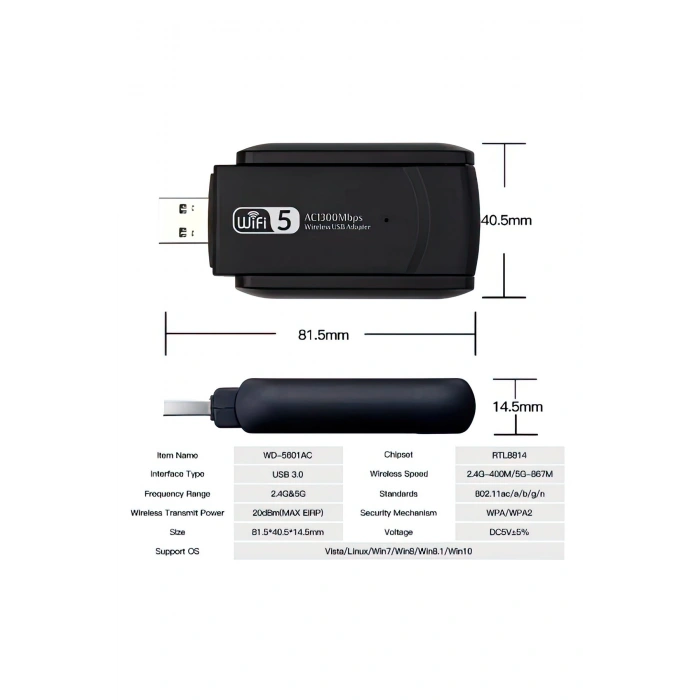 USB 3.0 Bağlantılı Çift Antenli Kablosuz AC Wi-Fi Adaptörü ile Hızlı Ağ Bağlantısı