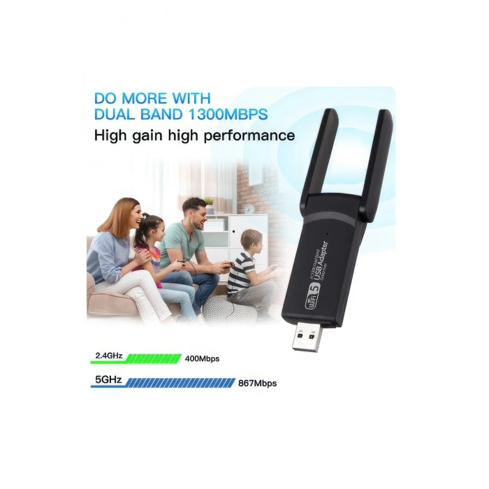 USB 3.0 Bağlantılı Çift Antenli Kablosuz AC Wi-Fi Adaptörü ile Hızlı Ağ Bağlantısı