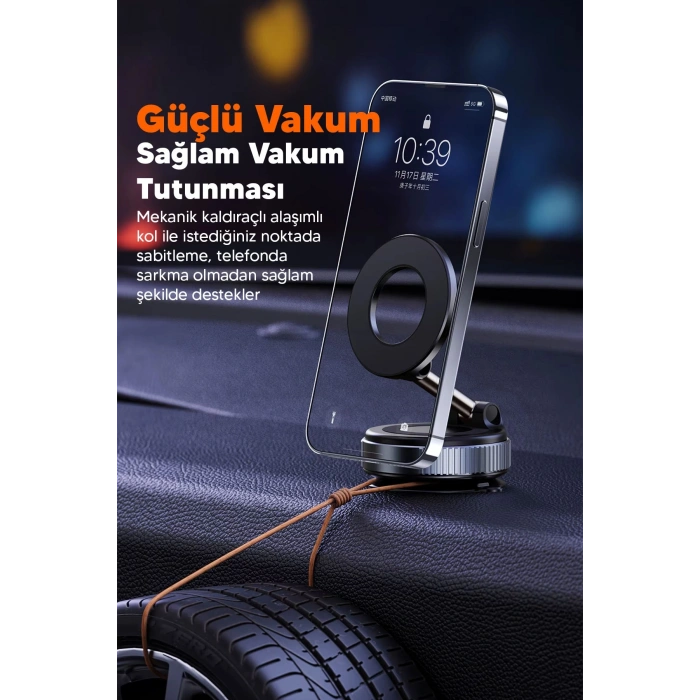 Vakumlu Araç İçi Telefon Tutucu - Güçlü Manyetik MagSafe Uyumlu