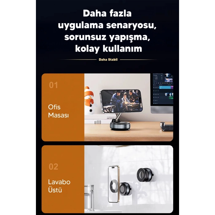 Vakumlu Araç İçi Telefon Tutucu - Güçlü Manyetik MagSafe Uyumlu