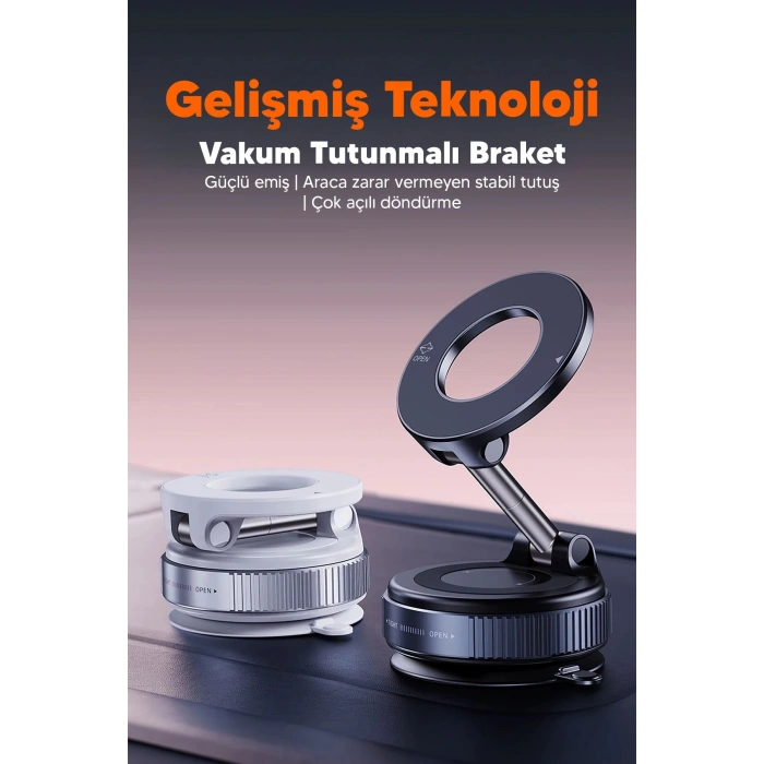 Vakumlu Araç İçi Telefon Tutucu - Güçlü Manyetik MagSafe Uyumlu
