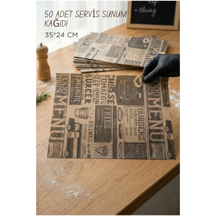 Vintage Tasarım Servis Sunum Kağıdı & Yağlı Kağıt Seti (35x24 cm)