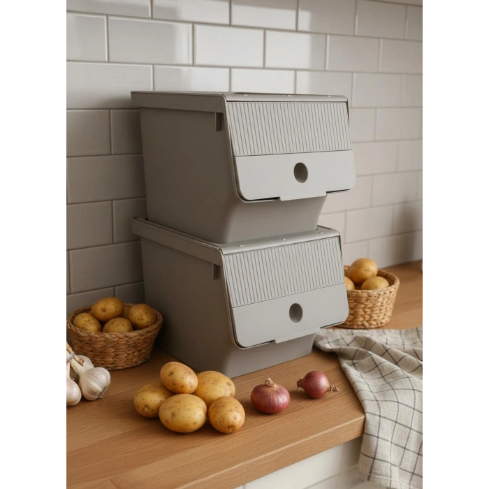 Vizon 2Li 13,5 LT Modubox Kayar Kapaklı Saklama Kabı & Patates Soğan Kovası & Erzak Kutusu