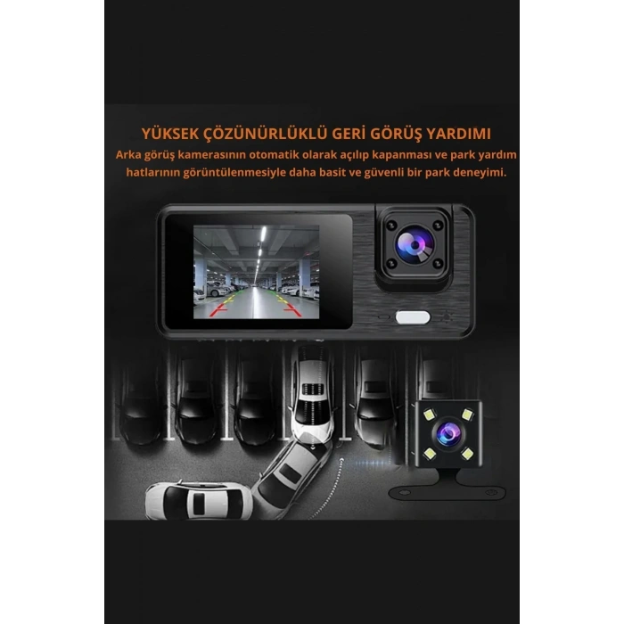 Wifi 1080p Araç içi 3 Kameralı Lcd Ekranlı Gece Görüşlü , G-sensör , Geri Görüş Kamera