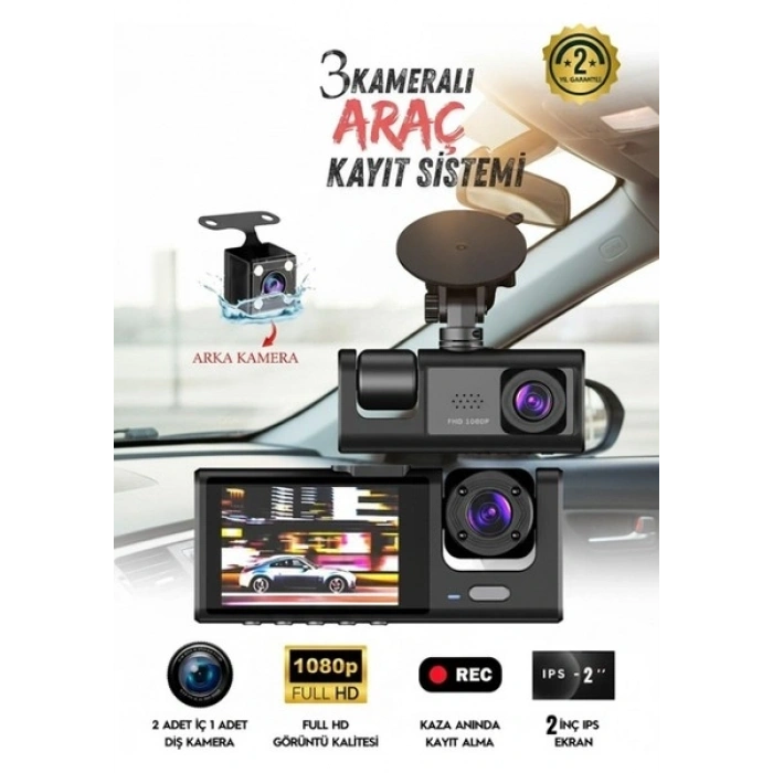WiFi App Destekli 3 Kameralı Araç Kamerası 170 Derece Geniş Açı Gece Görüşlü G Sensörlü