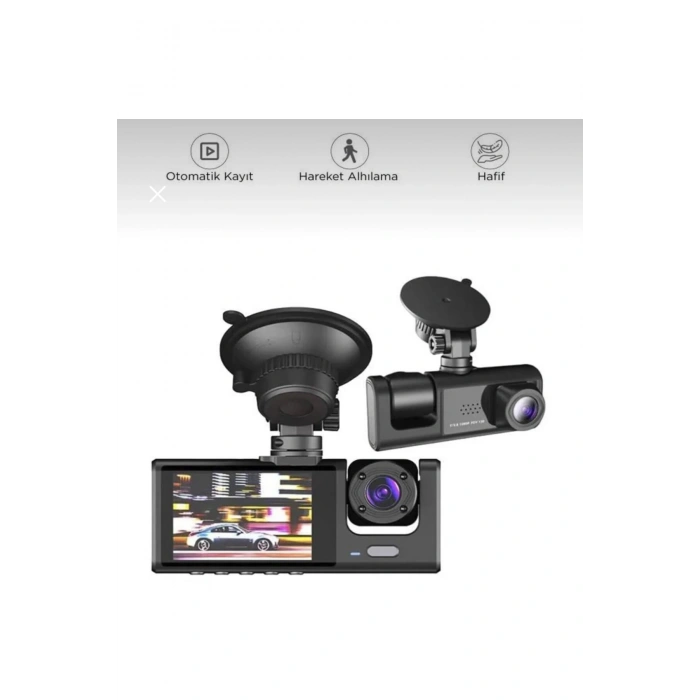 WiFi Destekli 1080p 3 Kameralı Araç İçi Kamera LCD Ekranlı Gece Görüşlü G Sensörlü