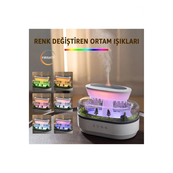 Yağmur Damlası Tasarımlı Hava Nemlendirici ve Aromaterapi Difüzörü, 7 Renk RGB Işık