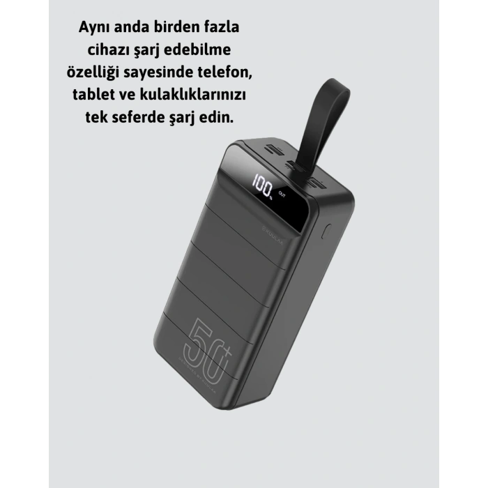 Yüksek Kapasiteli 50.000 mAh Powerbank – Type-C, Lightning ve Micro USB Uyumlu, Çoklu Cihaz Şarj Özellikli