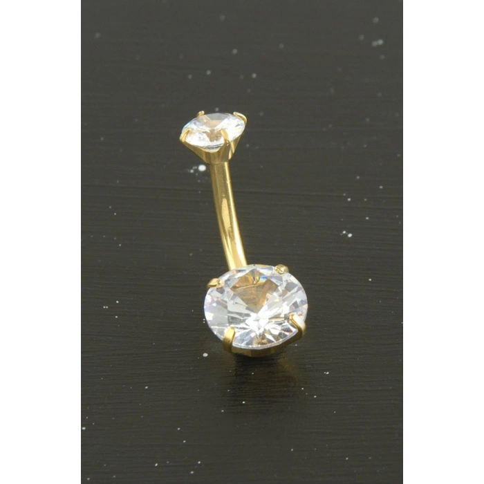 Yuvarlak Zirkon Taşlı Çelik Piercing 1 Adet