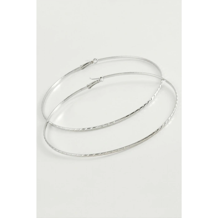 Zincir Çizgili Metal Halka Küpe 8-9-10 cm