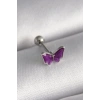 316L Çelik Gümüş Renk Mor Kelebek Model Tragus Piercing
