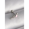 316L Çelik Gümüş Renk Zirkon Taş Detay Pembe Kalp İşleme Tragus Piercing