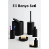 5 Parça Siyah Banyo Seti Yuvarlak Çöp Kovası Tuvalet Fırçası Sabunluk Fırçalık Modern