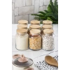 9 Lu Set Bambu Kapaklı Cam Kavanoz & Erzak Saklama Kabı 800 ml Orta  Boy ( Vakum Kapak )